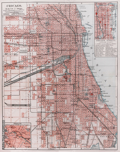 Vintage map of Chicago at the beginning of 20th century