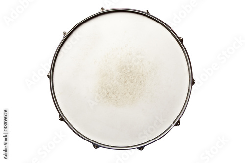 Snare drum top view isolated on white