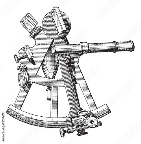 Sextant isolated on white, vintage engraving.