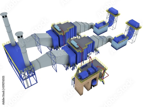 gas-turbine power plant interior, 3d render isolated on white