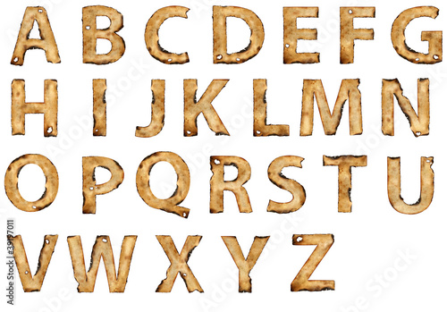 grunge burnt paper alphabet