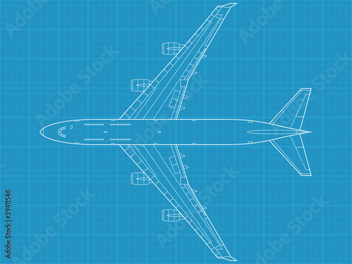 detailed vector illustration of modern civil airplane top view
