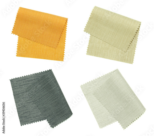 set of color fabric sample isolated on white background