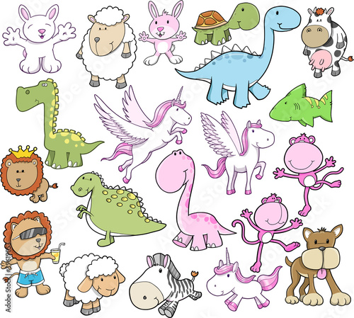 Cute Animal Vector Illustration Set