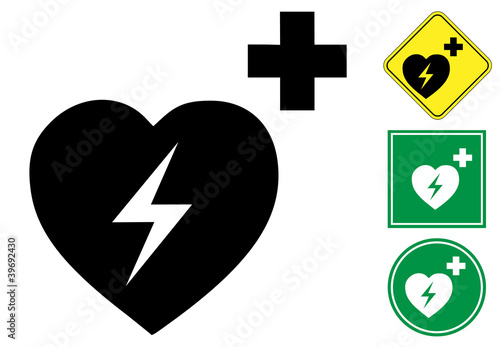 Defibrillator pictogram and signs