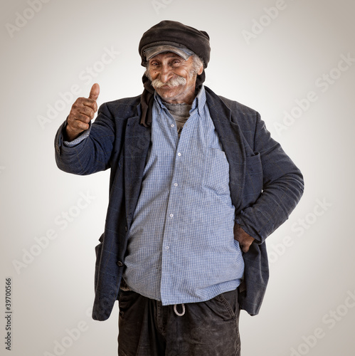 old lebanese man with thumbs up - clipping path included