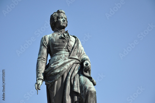 The statue of Wolfgang Amadeus Mozart in Salzburg, Austria