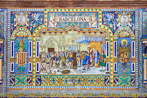 Barcelona mosaic in Plaza de España of Sevilla, Spain