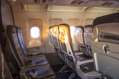 sunrise inside the cabin of a modern aircraft