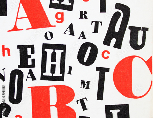 Red and black on white ABC letters, learning alphabetical characters