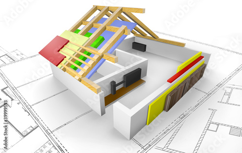 Haus - Grundriss mit Dachkonstruktion - 3D