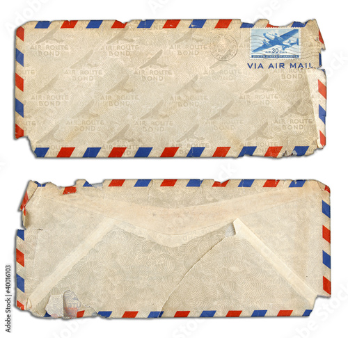 Old airmail envelope isolated on white. Front and back