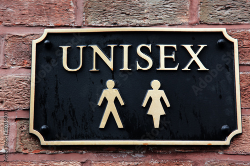 Gold restroom signs unisex