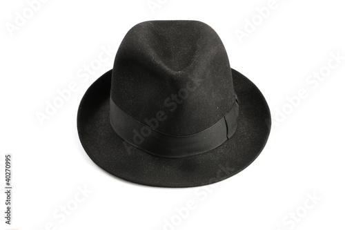 a black fedora hat isolated on white