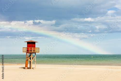 lifeguard cabin on the beach in Narbonne Plage, Languedoc-Roussi