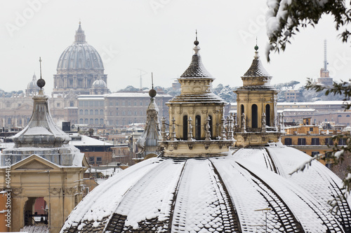 View of Rome from Villa Borghese gardens, Italy.