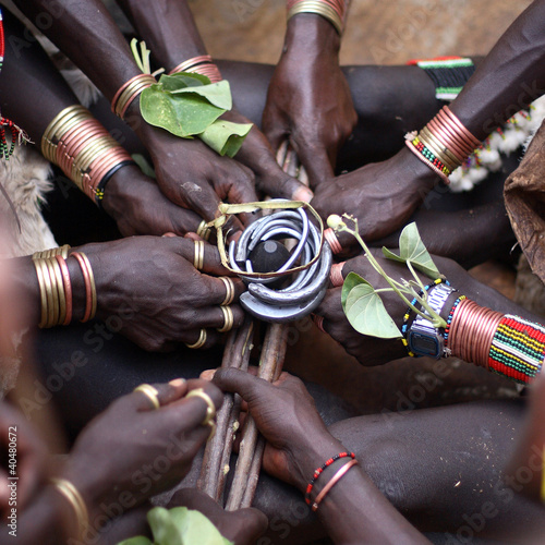 African tribal ceremony close-up of the Hamer tribe, Ethiopia