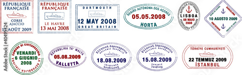Vector European passport stamps.