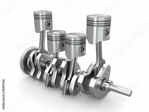 Pistons and crankshaft. four cylinder engine