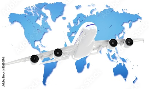 Airliner with globe map in the white background