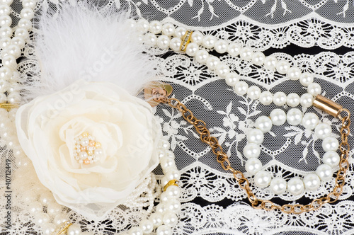 Vintage lace with flower and beads