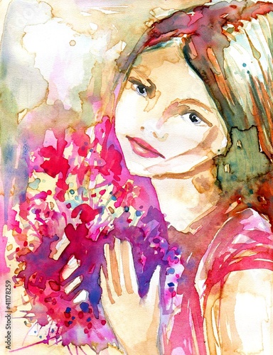 piekna młoda dziewczyna zbukietem różowych kwiatów