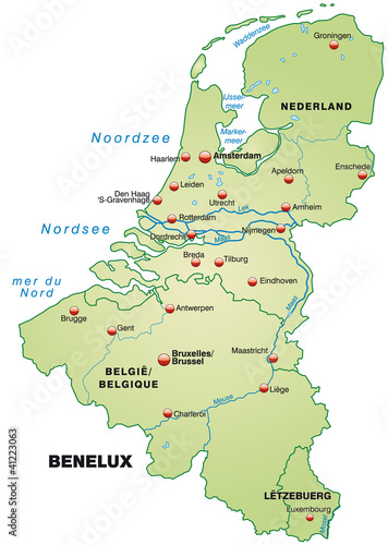 Autobahnkarte der Beneluxländer als Inselkarte