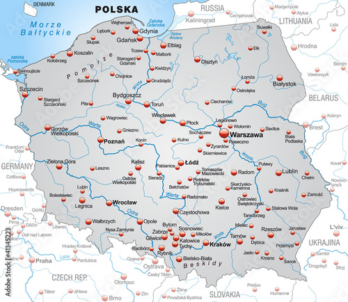 Umgebungskarte von Polen in grau