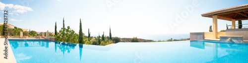 Luxury swimming pool. Panoramic image
