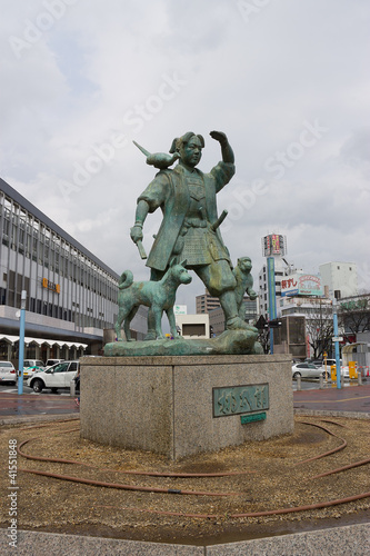 Statue of Momotaro and his animal friends.