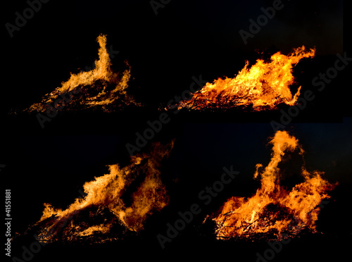 Set of fire backgrounds on black
