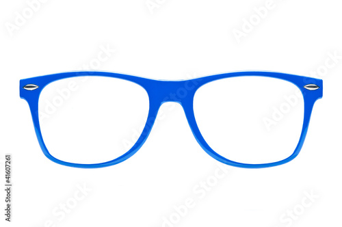 blue nerd Glasses on white background with clipping path