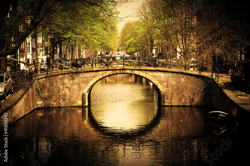 Amsterdam. Romantic bridge over canal.