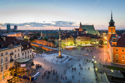 Panorama of Warsaw with Old Town at night