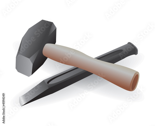 construction chisel and hammer - isolated illustration