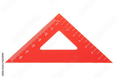 Triangle protractor closeup. On a white background.