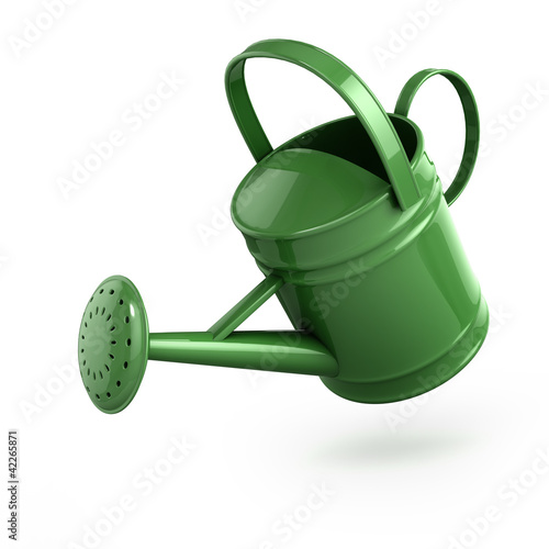 3d Green metal watering can pouring