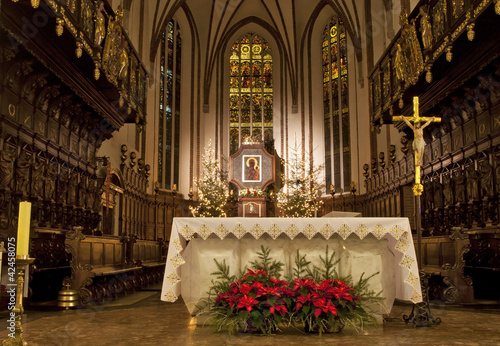 Church inside in the night, St. John's Cathedral, Warsaw