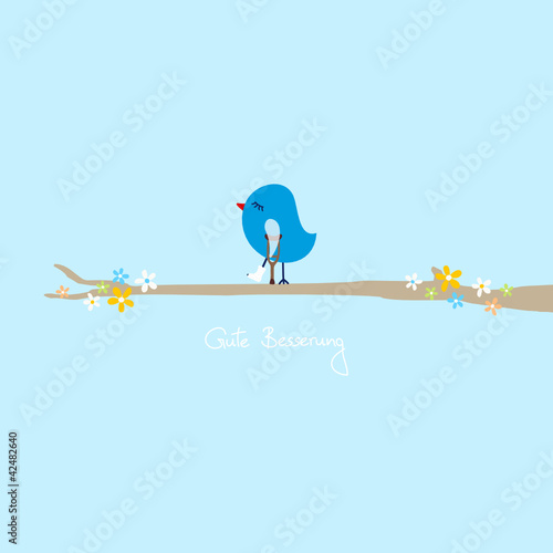 Blauer Vogel mit Krücke & Gipsbein Ast blau