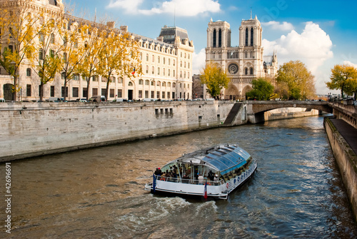 Notre Dame view from Seine river, Paris