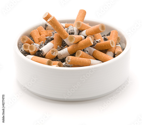 Ashtray full of smoked cigarettes