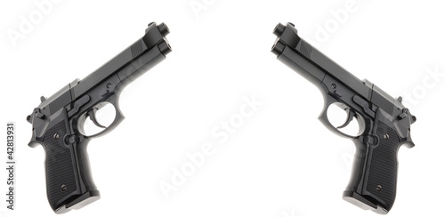 Two Black semi automatic handgun isolated on white background