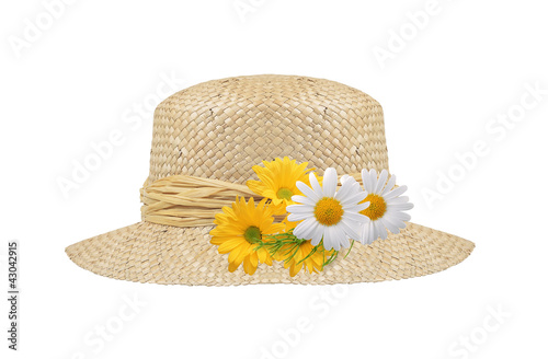 woman hat isolated with flowers on white background