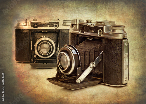 textured image of vintage cameras for an antique look