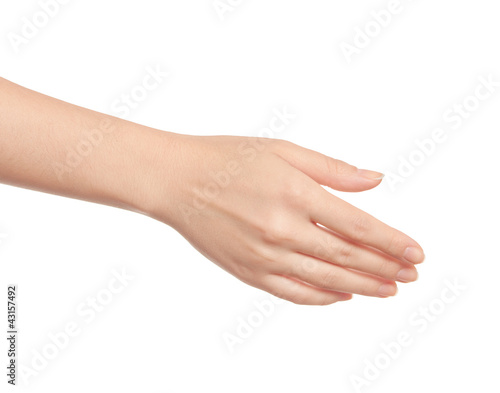 Empty open woman hand on white background