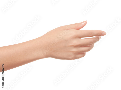 Empty open woman hand on white background