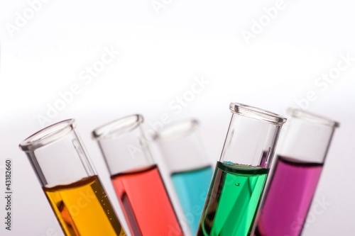 Laboratory test tubes with a colored liquids