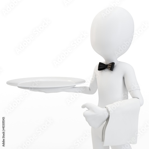3d man waiter with empty tray