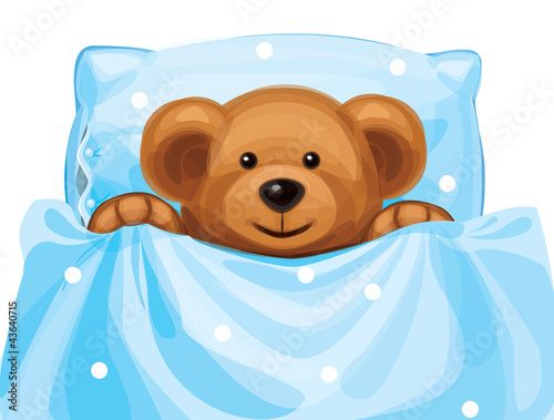 Vector of cute baby bear in bed.