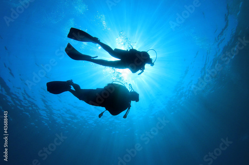 Couple Scuba Diving together